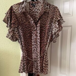 East 5th Multicolor Patterned Blouse with Ruffle Sleeves